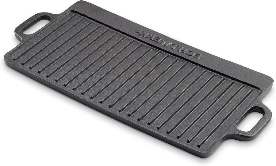 Gietijzeren Grillplaat Omkeerbare Pan Buiten Koken Met Grillstrips 505 x 23 cm Zwart