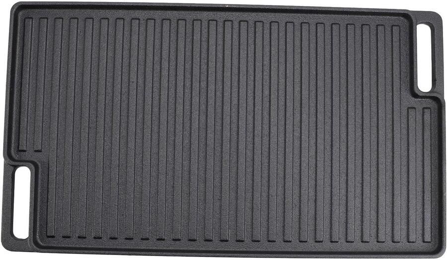 Gietijzeren Grillplaat Omkeerbare Pan Koken Buiten Gelijkmatige Warmteverdeling 46x26x1.5cm Zwart