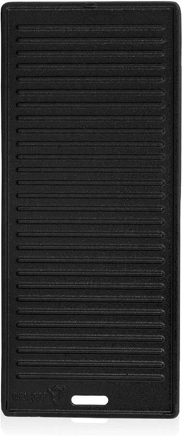 Gietijzeren Grillplaat Omkeerbare Bakplaat Barbecue Koken Gladde en Geribbelde Kant 45 x 195 cm Zwart