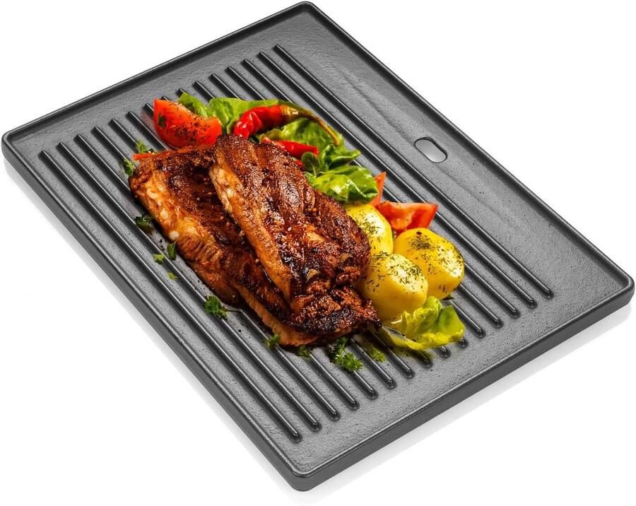 Gietijzeren Grillplaat Omkeerbare Plaat Buiten Koken Goede Warmtegeleiding 415 x 31 cm Zwart