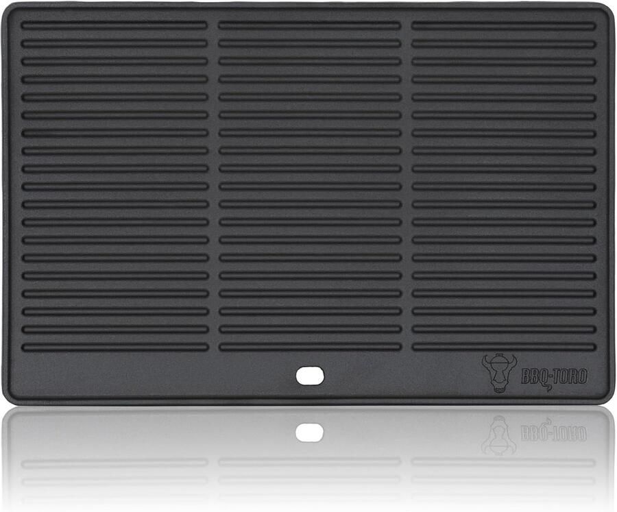 Gietijzeren Grillplaat Plancha Bakplaat Buiten Koken Omkeerbaar Geribbeld Glad 48.5 x 40 cm Zwart
