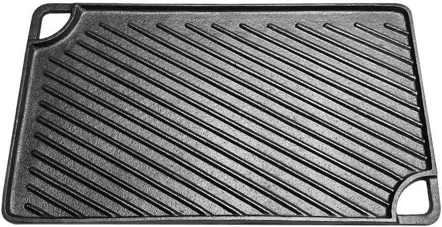 Gietijzeren Grillplaat Rechthoekige Bakplaat Buiten Koken Dubbelzijdig Ontwerp 40 x 24 cm Zwart