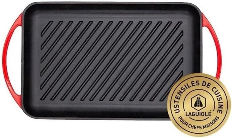 Gietijzeren grillplaat Rechthoekige pan Voor vlees vis en groenten Geëmailleerd oppervlak 33x21x3 cm Rood