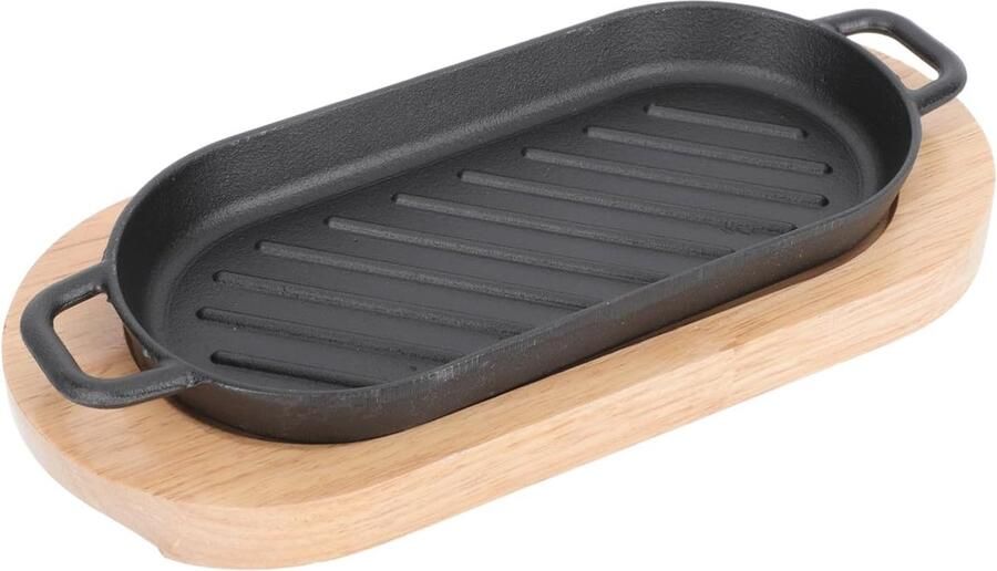 Gietijzeren Grillplaat Steak Pan Gerechten Bereiden Gelijkmatige Warmteverdeling 26 x 10 cm Zwart