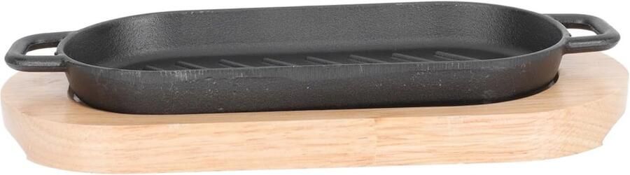 Gietijzeren Grillplaat Steakpan Serveer Thuis Koken Sterke Warmtegeleiding 27x12.5 cm Zwart