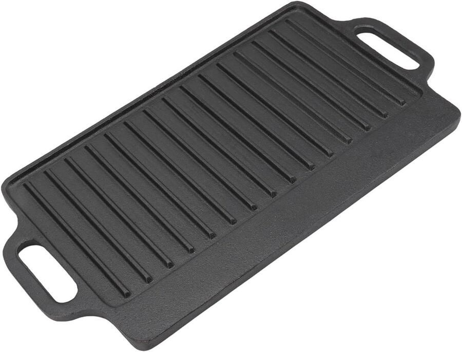 Gietijzeren Grillplaat Teppanyaki Plaat BBQ Buiten Koken Dubbelzijdig Ontwerp 46x23CM Zwart