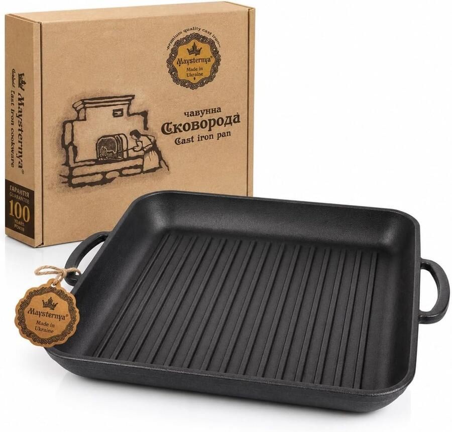 Gietijzeren Grillplaat Vierkante Grillpan Barbecue Koken PFAS-vrij 35x35 cm Zwart