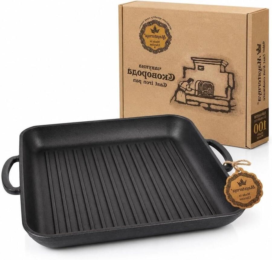 Gietijzeren Grillplaat Vierkante Bakplaat Buiten Koken PFAS-vrij 35x35 cm Zwart