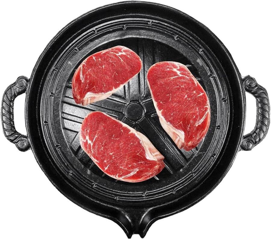 Gietijzeren Grillpan Draagbare Plaat Buiten Koken Olie Lek Ontwerp 28 cm Diameter Zwart