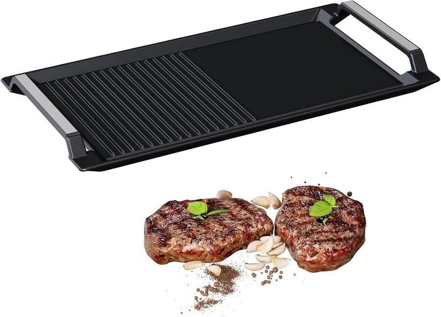 Gietijzeren Grillplaat Zwart 43 x 23 cm Multifunctionele Grillpan met Anti-slip Voor Inductie Oven en Barbecue