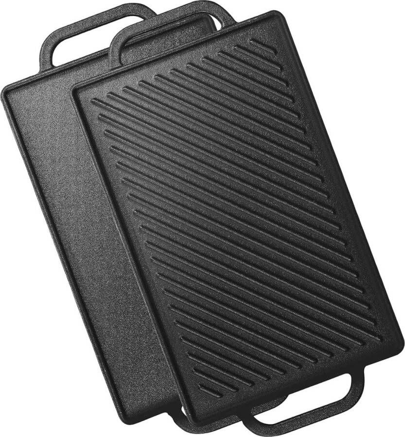 Gietijzeren Grillplaten 33 x 21 cm Omkeerbare Kookplaat voor Oven en Barbecue