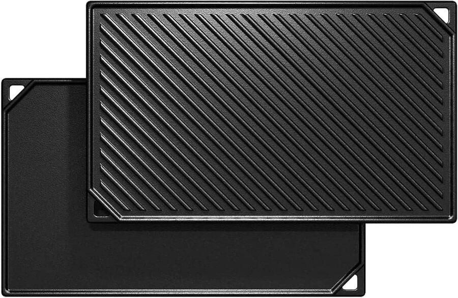 Gietijzeren Grillplaat Bakplaat Plancha Buiten Koken Omkeerbaar Ontwerp 42 x 24 cm Zwart