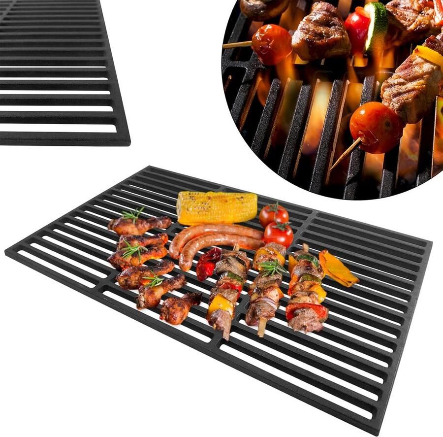 Gietijzeren Grillrooster 60x40 cm Geëmailleerd Rooster voor Gas- en Houtskool BBQ