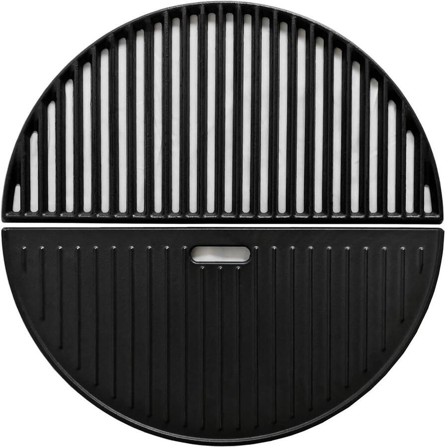 Gietijzeren Grillrooster Bakplaat Set Kamado Grillen Omkeerbaar Halve Maan 45x22.5 cm Zwart