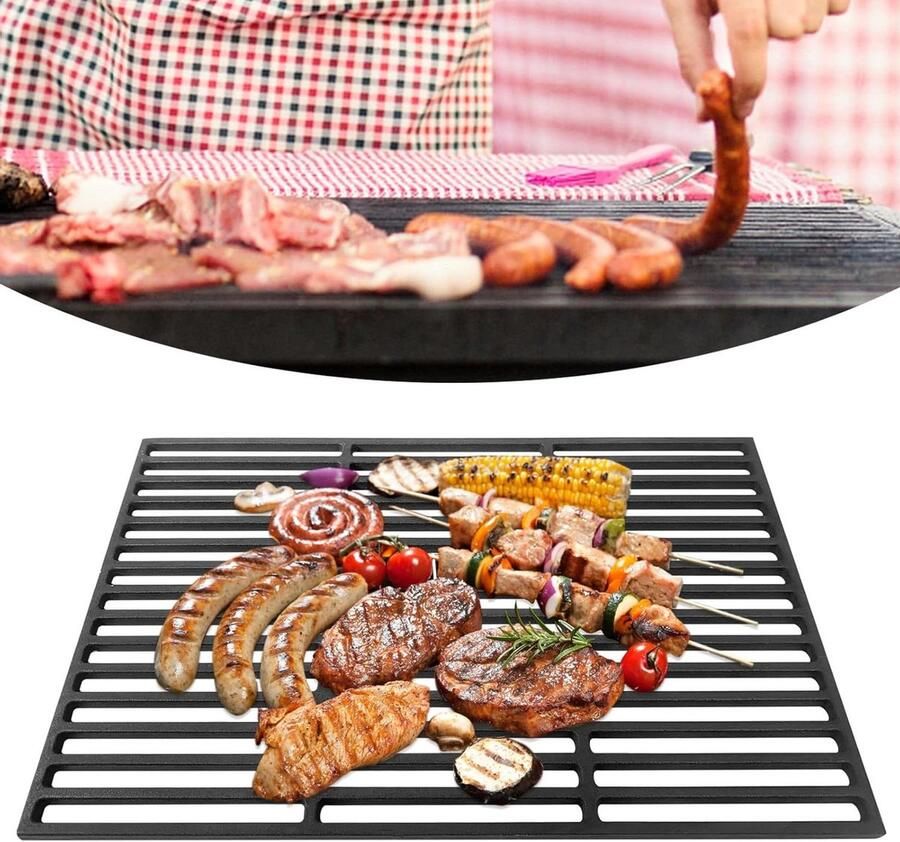 Gietijzeren Grillrooster BBQ Kookrooster Barbecue Grillen Speciale Horizontale Ruimtes 60 x 40 cm Zwart