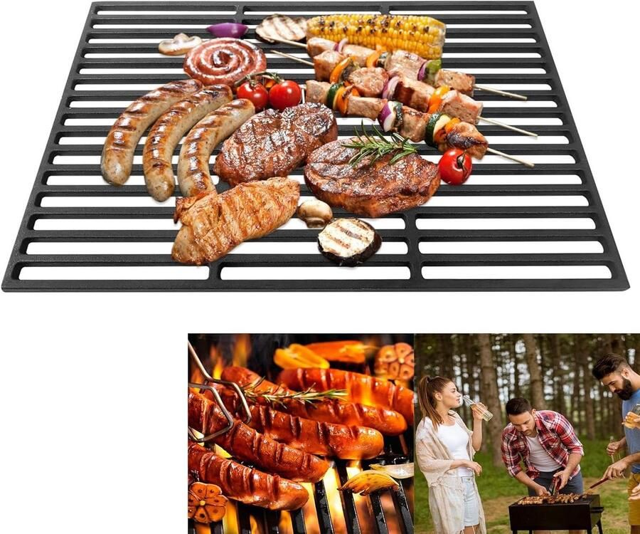 Gietijzeren grillrooster BBQ rooster Buiten koken Geëmailleerd 42 x 28 cm Zwart