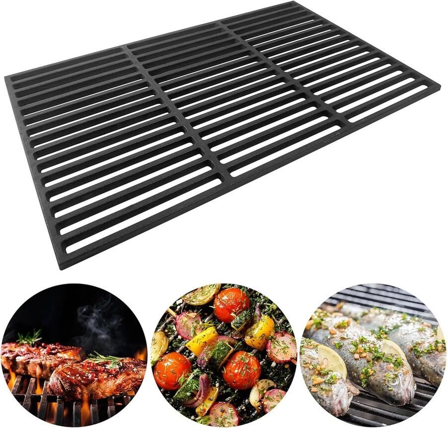 Gietijzeren Grillrooster BBQ Rooster Buiten Koken Geëmailleerd Massief Gietijzer 42 x 28 cm Zwart