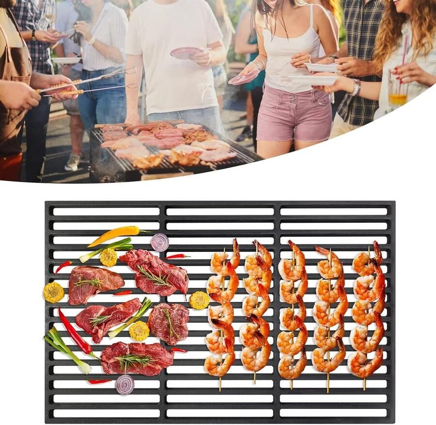 Gietijzeren Grillrooster BBQ Rooster Buiten Koken Gelijkmatige Warmte 42 x 28 cm Zwart