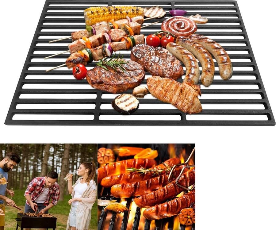 Gietijzeren grillrooster BBQ rooster Gerechten grillen Uitstekende warmtegeleiding 42 x 28 cm Zwart