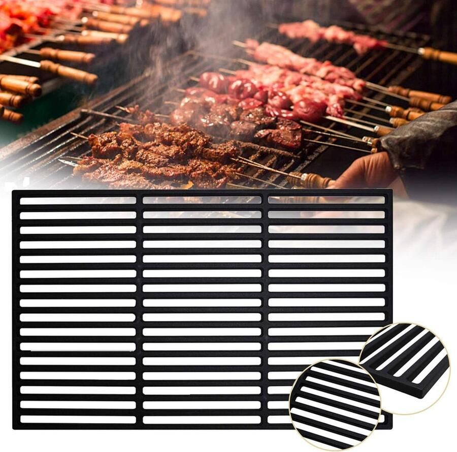 Gietijzeren Grillrooster BBQ Rooster Gietijzer Buiten Koken Gelijkmatige Warmteverdeling 54 x 34 cm Zwart