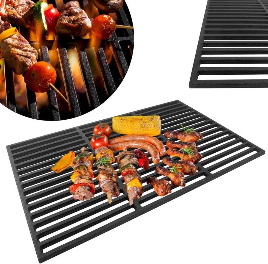 Gietijzeren Grillrooster BBQ Rooster Grillplaat Barbecueën Buiten Geëmailleerd Gietijzer 60 x 40 cm Zwart
