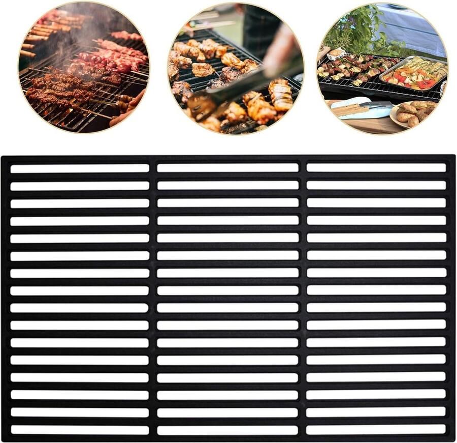 Gietijzeren Grillrooster Geëmailleerd Rooster Barbecueën en Grillen Gelijkmatige Warmteverdeling 54 x 34 cm Zwart