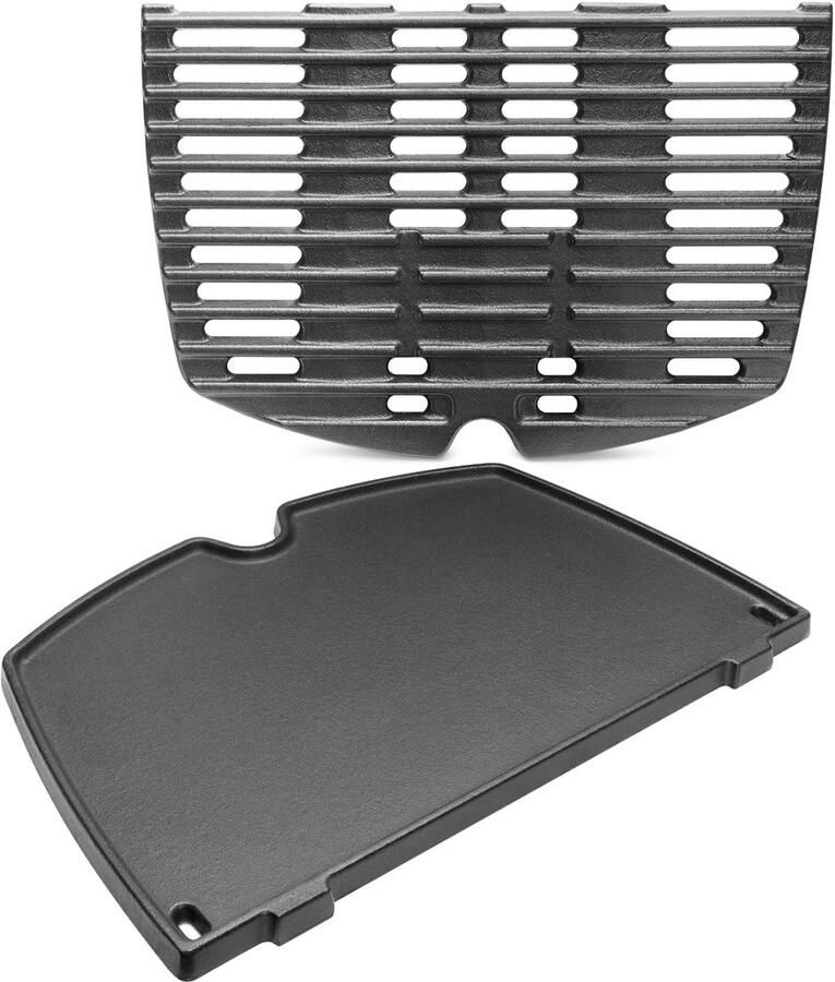 Gietijzeren Grillrooster Grillplaat Set Barbecue Accessoires Geribbeld Kookoppervlak 32 x 216 cm Zwart