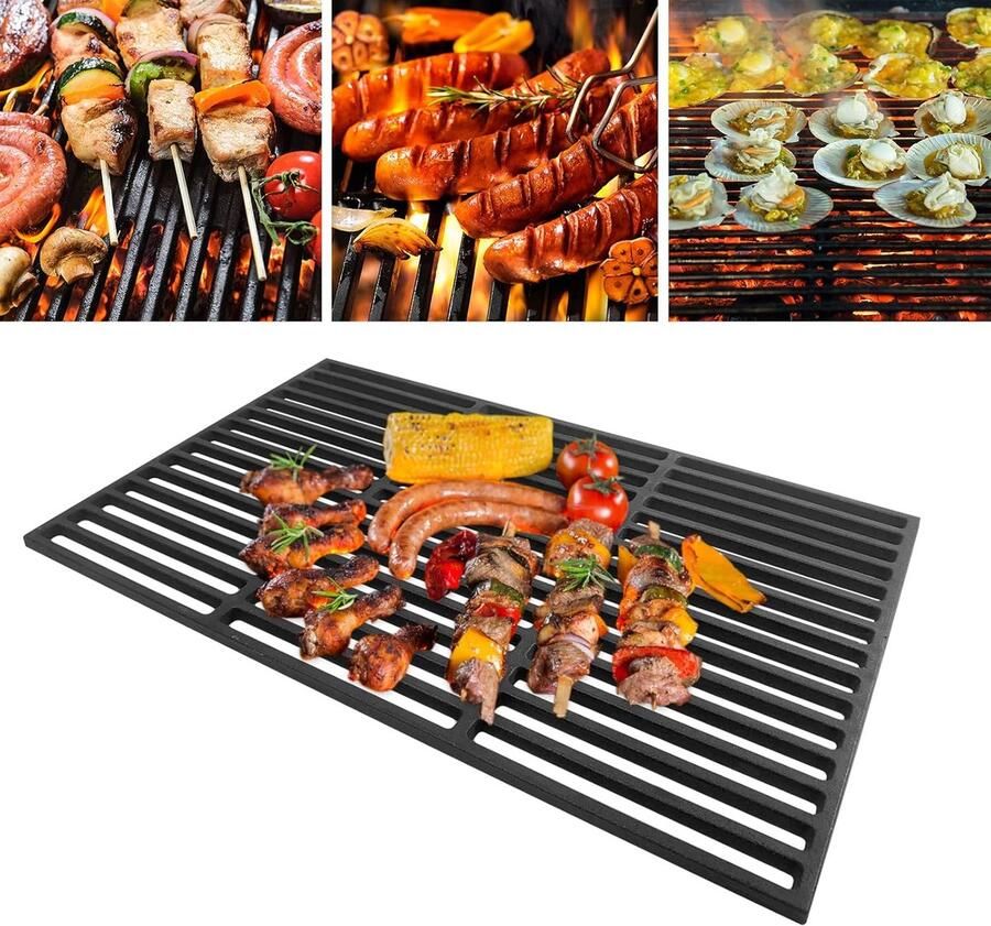 Gietijzeren Grillrooster Rechthoekig Rooster BBQ Accessoire Geëmailleerd Gietijzer 54 x 34 cm Zwart