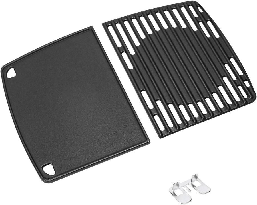 Gietijzeren grillset Grillplaat rooster Veelzijdig grillen Omkeerbare plaat 33.5 x 30 cm Zwart