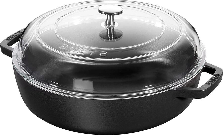 Gietijzeren Hapjespan Stoofpan Koekenpan Langzaam Koken Gelijkmatige Warmteverdeling 28 Centimeter Zwart