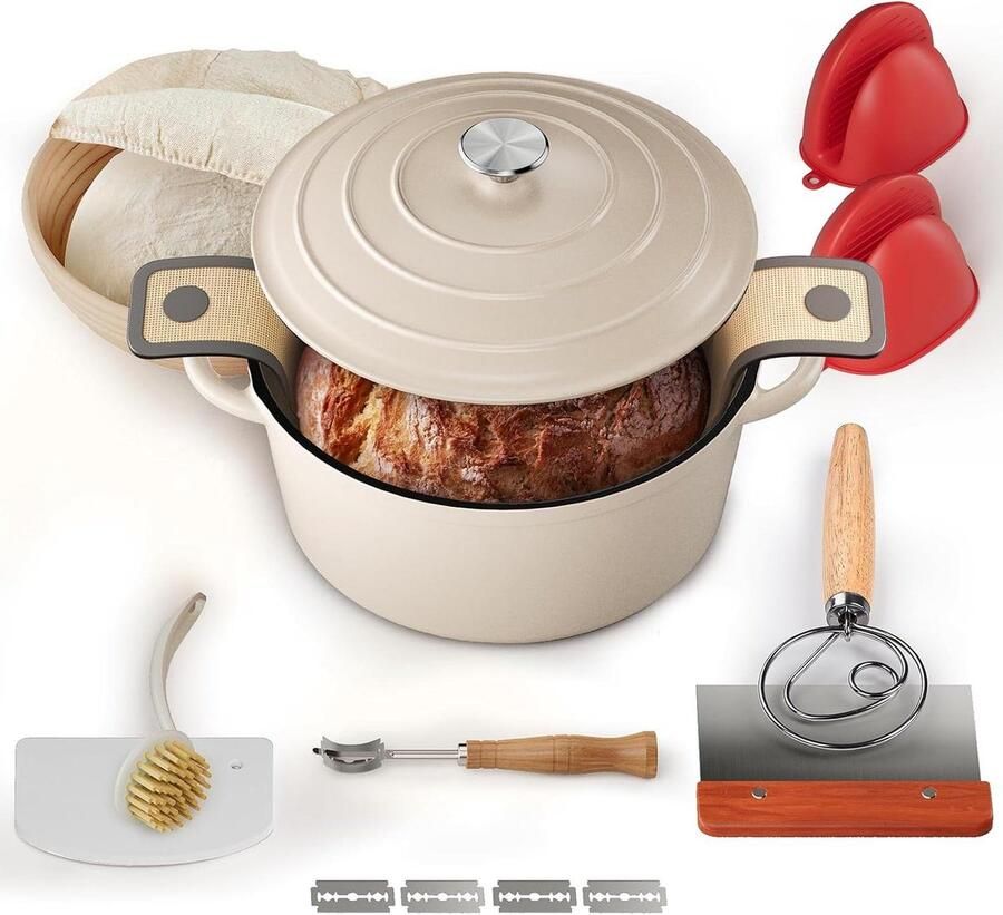 Gietijzeren Hollandse Oven Brood Pan Braadpan Brood Bakken Geëmailleerd Gietijzer 5 Quarts Wit