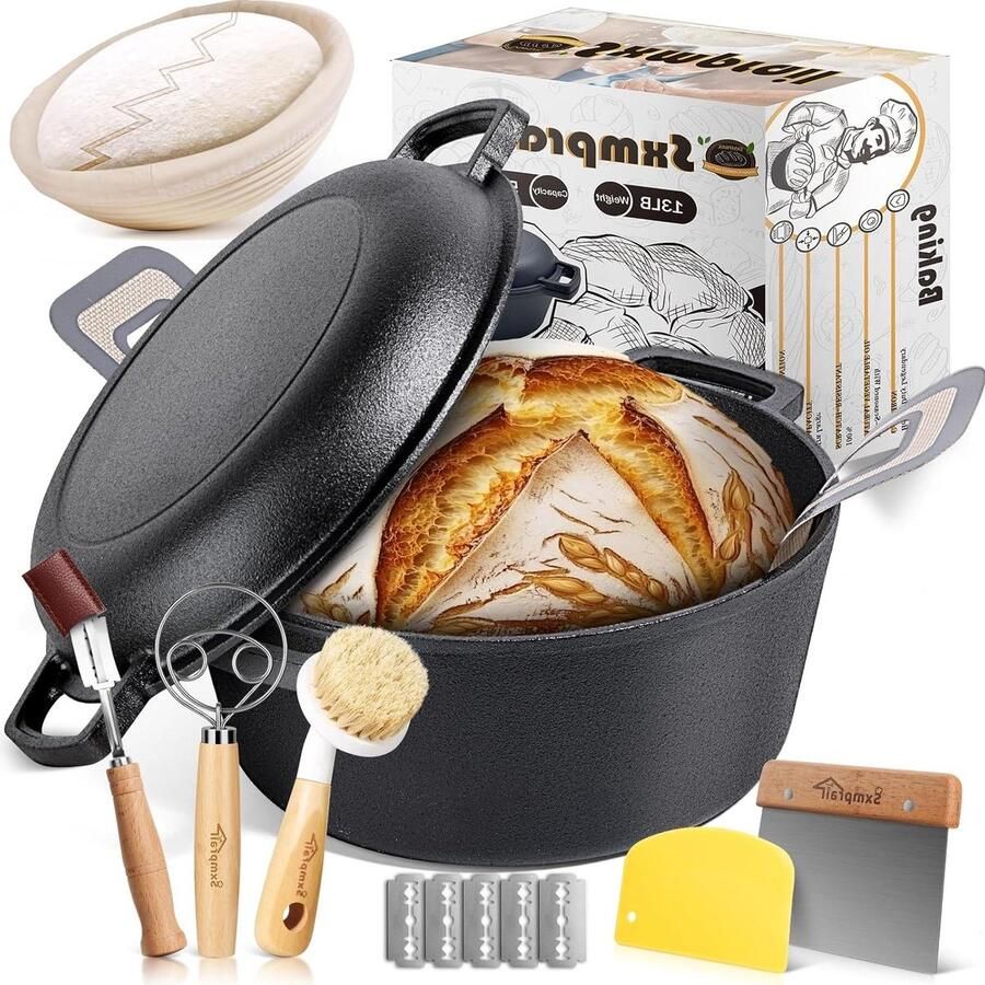 Gietijzeren Hollandse Oven Broodbakpan Zuurdesem Ambachtelijk Brood Bakken Pre-seasoned Gietijzer 5 Liter Zwart