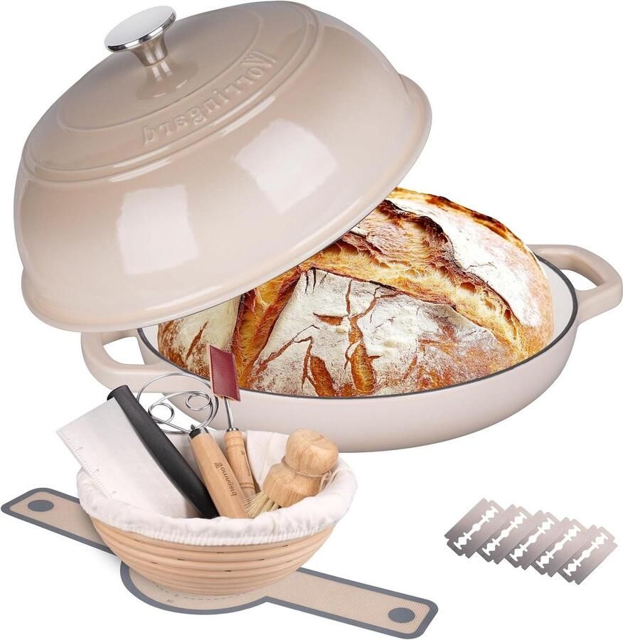 Gietijzeren Hollandse Oven Broodpan Deksel Zuurdesem Brood Bakken Inclusief Bakbenodigdheden 6 Quart Latte