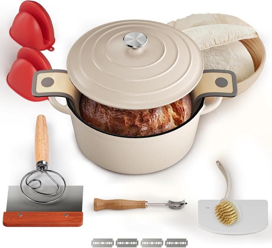 Gietijzeren Hollandse Oven voor Brood Bakken met Banneton en Zuurdesem Benodigdheden