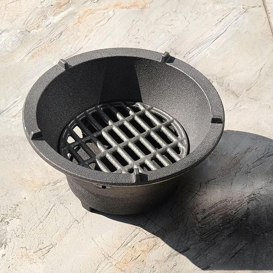 Gietijzeren Houtskoolgrill Draagbare Barbecue Buiten Koken Stevig Gietijzer Diameter 30cm Zilverkleurig