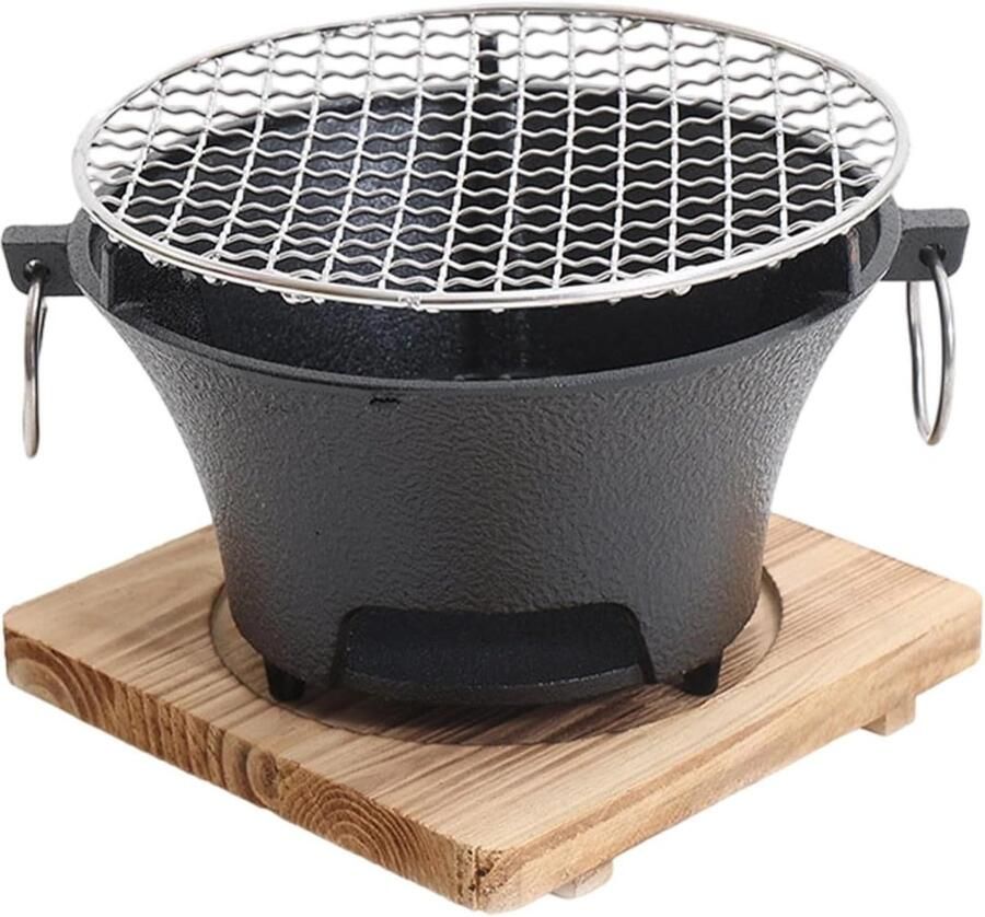 Gietijzeren Houtskoolgrill Japanse Grill Pan Buiten Koken Voorgekruid Gietijzer 20 cm Diameter Zwart