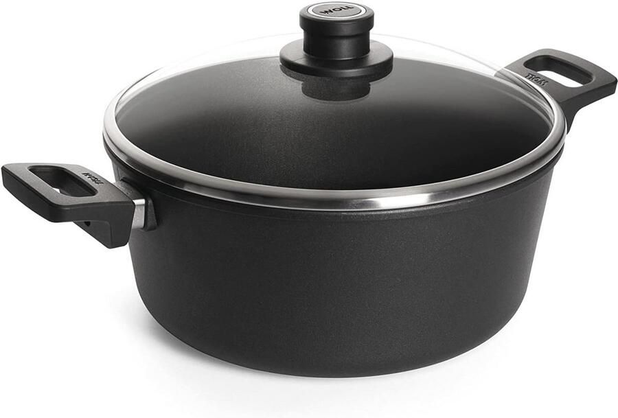 Gietijzeren inductiepan 28 cm met veiligheidsglasdeksel en zijgrepen