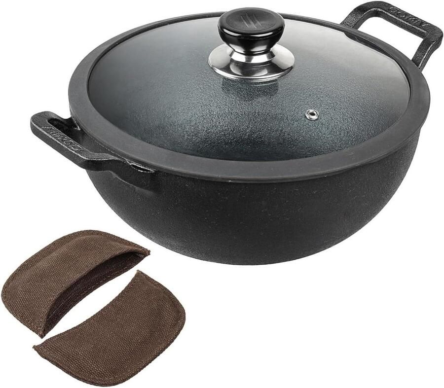 Gietijzeren Kadai Wokpan Kookpan Snel Koken Vooraf Gekruid 22 cm Zwart