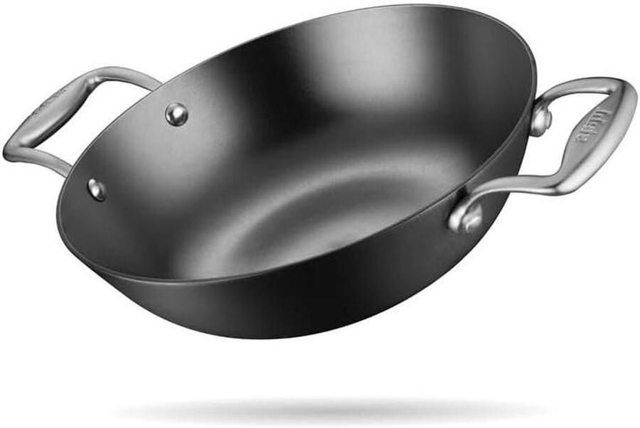 Gietijzeren Kadhai Koekenpan Wok Koken voor Drie 50% Lichter Gietijzer 22 cm 1.8L Zwart
