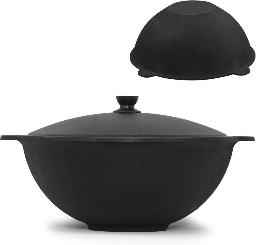Gietijzeren Kazan 10L met Aluminium Deksel Aziatische Grill Wok