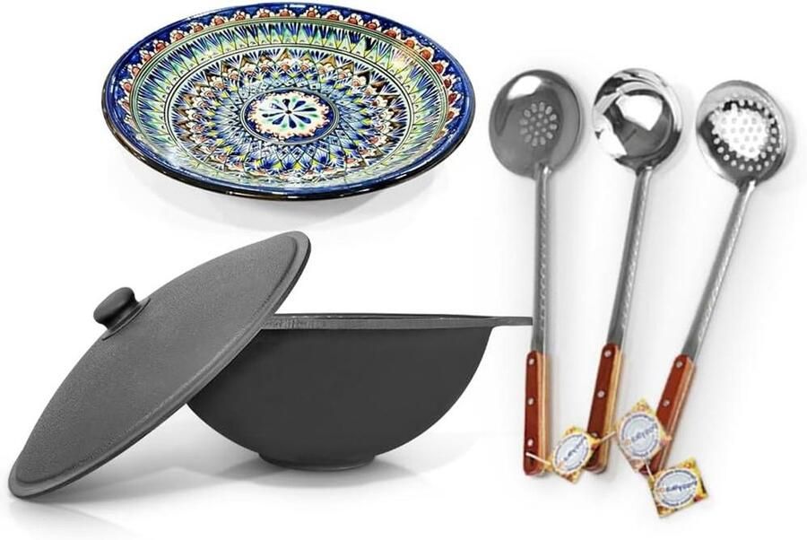 Gietijzeren Kazan Oosterse pan wok Plov koken Traditioneel ontwerp 12 liter 42.5 cm Zwart