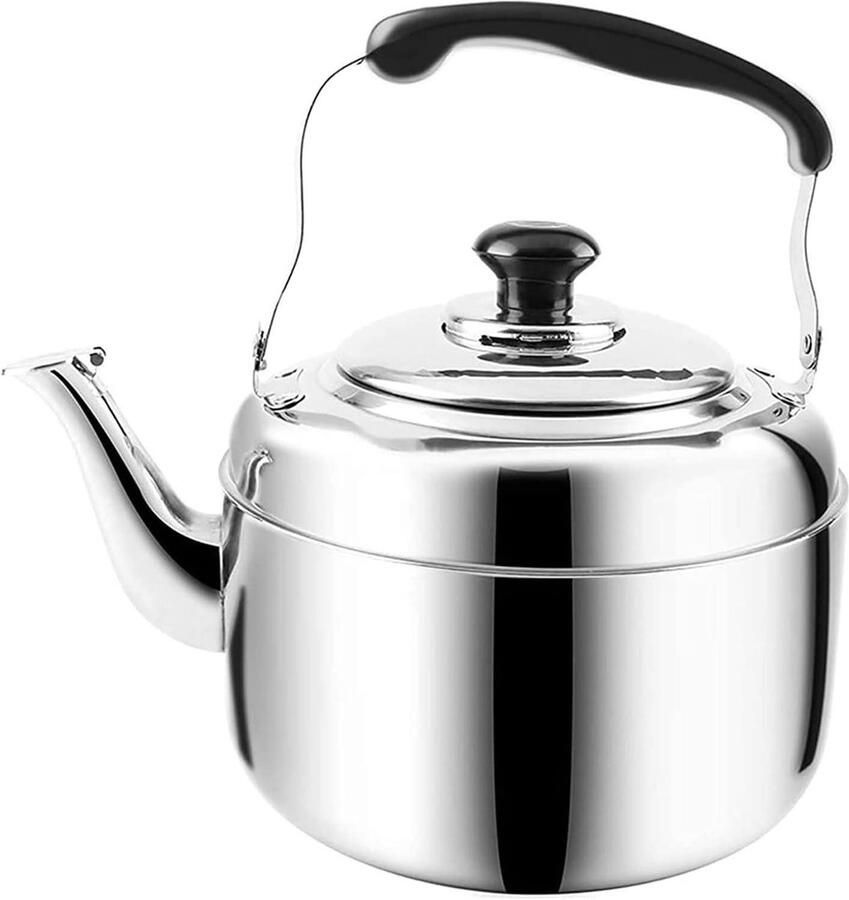 Gietijzeren Ketel Waterkoker Kookplaat Koffie en Thee Fluitend bij Kookpunt 5 Liter Zilver
