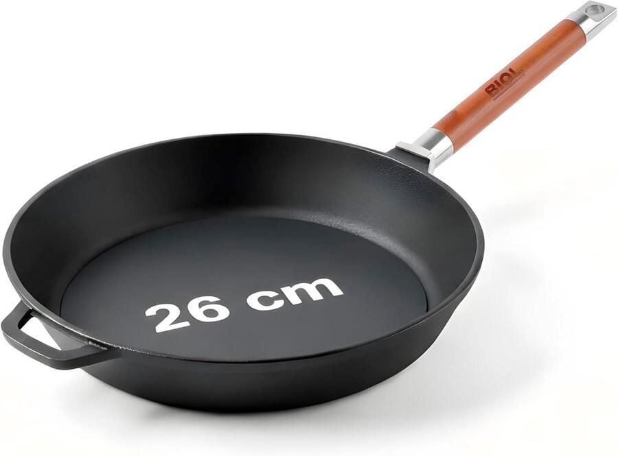 Gietijzeren pan Universele kookpan Heerlijk koken Afneembare houten handgreep 26 cm Zwart