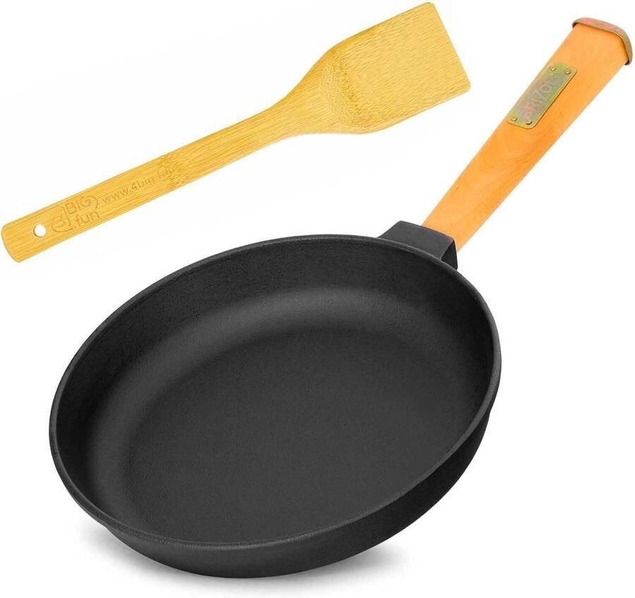 Gietijzeren Koekenpan 26 cm met Houten Handvat voor Alle Warmtebronnen Inclusief Inductie