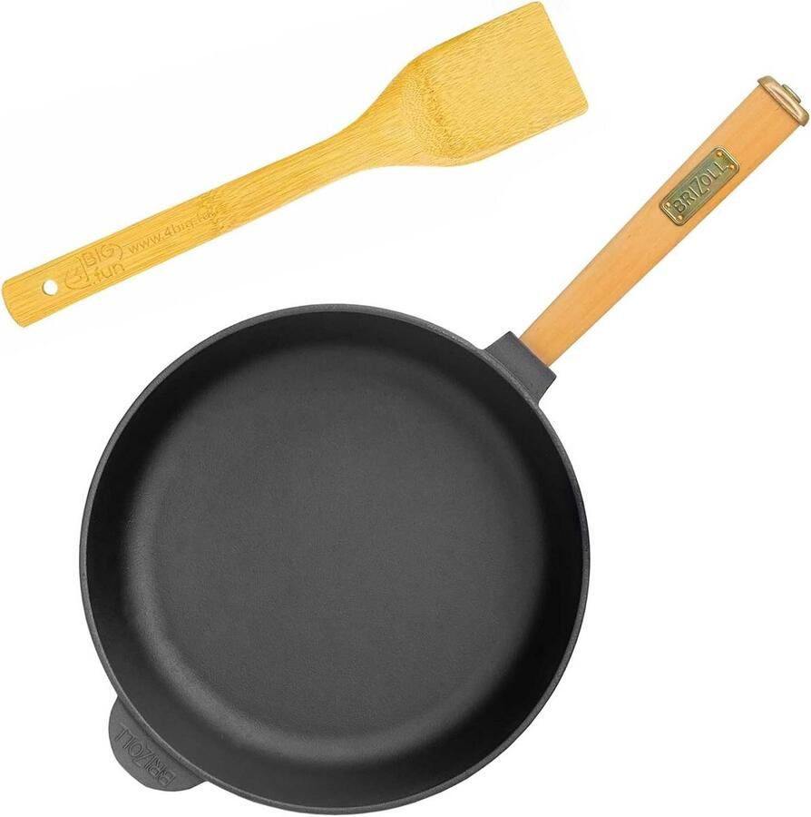 Gietijzeren Koekenpan 28 cm met Houten Handvat voor Alle Warmtebronnen