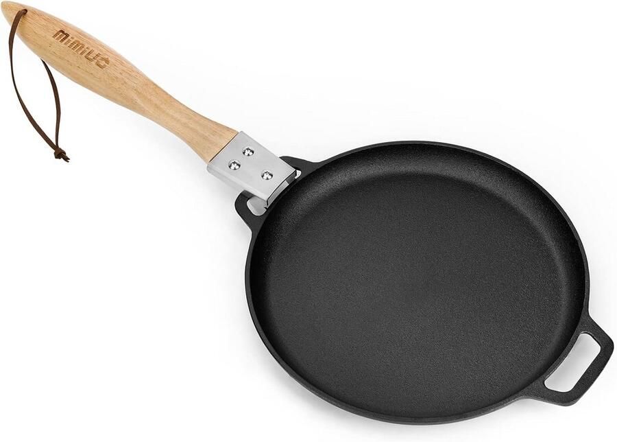 Gietijzeren Koekenpan Ø30cm met Afneembaar Houten Handvat voor Grill en Oven