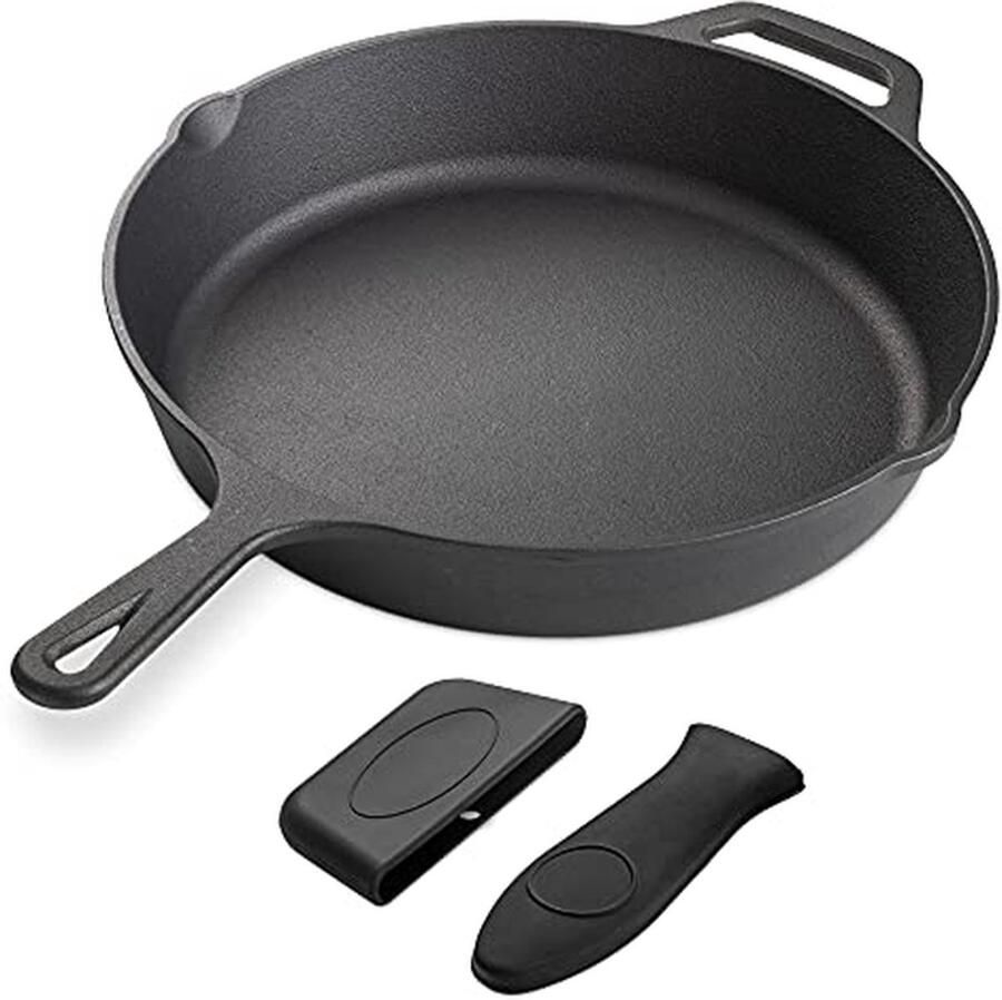 Gietijzeren Koekenpan Bakpan Koken en Braden Afneembare Handgrepen Ø 30 cm Zwart