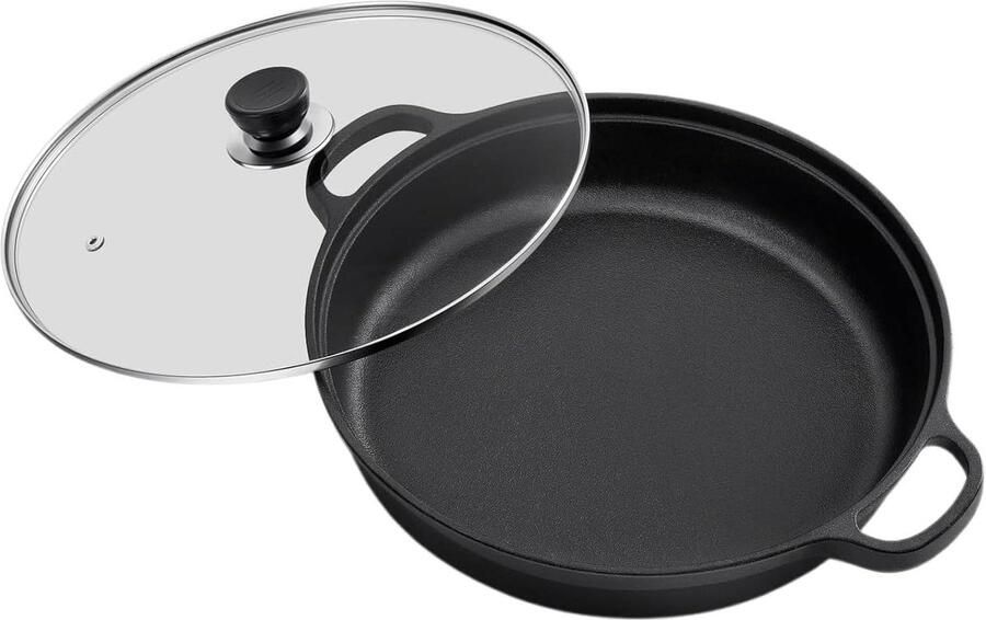 Gietijzeren Koekenpan Antiaanbak Koekenpan Ontbijt Bereiden Gelijkmatige Warmteverdeling 30 cm Diameter Zwart
