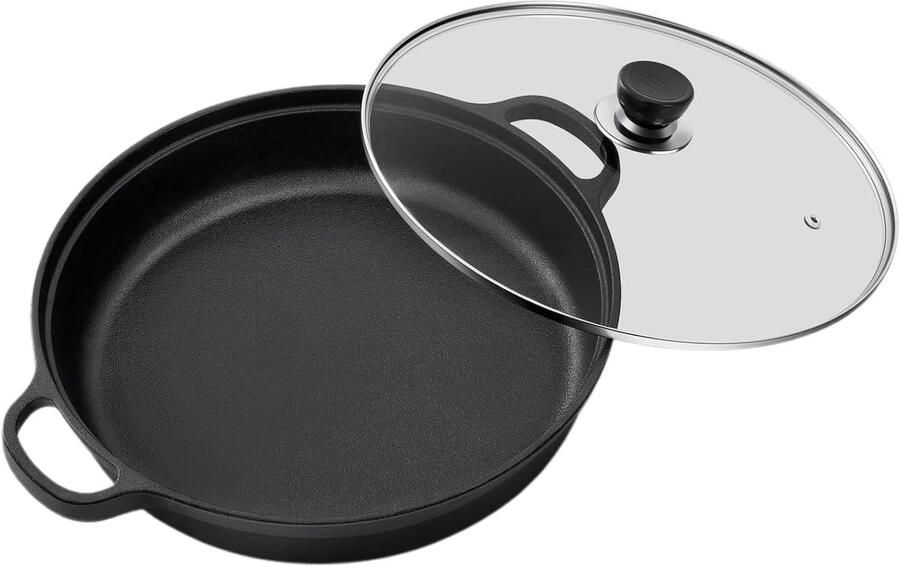 Gietijzeren Koekenpan Antiaanbak Pan Maaltijden Bereiden Gelijkmatige Warmte 25 cm Zwart