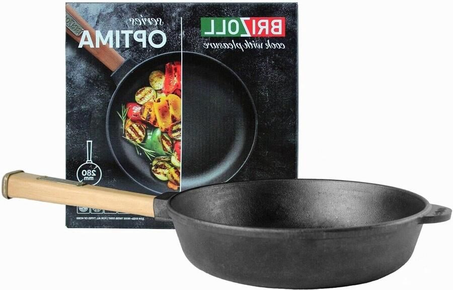 Gietijzeren Koekenpan Bake Pan Koken en Bakken Verwijderbare Houten Handgreep 28 x 6.8 cm Grijs